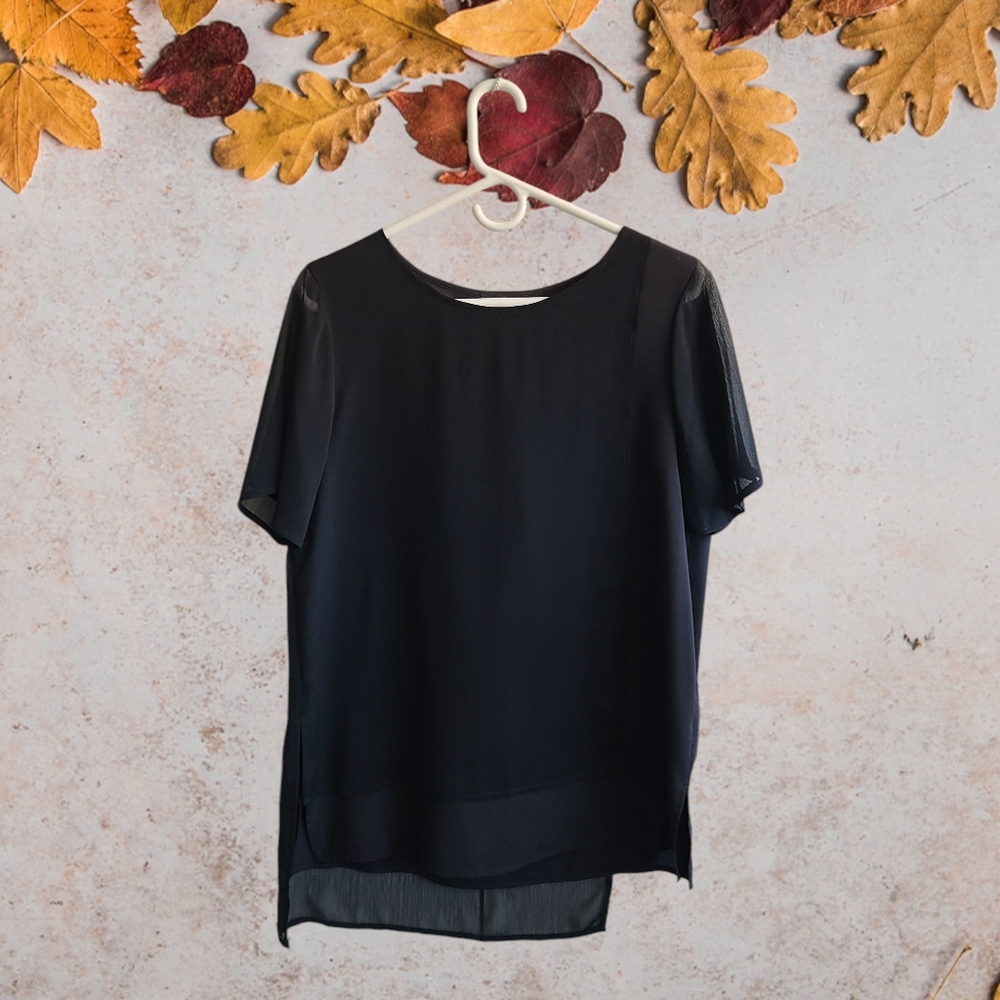Donna Karan DKNY Black Chiffon Layered Tunic Top NWT